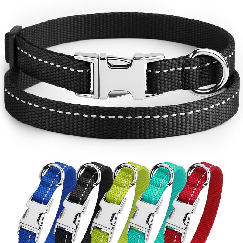 CollarDirect Reflective Dog Collar for a Small, Medium, Large Dog or Puppy with a Quick Release Buckle - Boy and Girl - Nylon Suitable for Swimming (7-11 Inch, Black) - Image 1